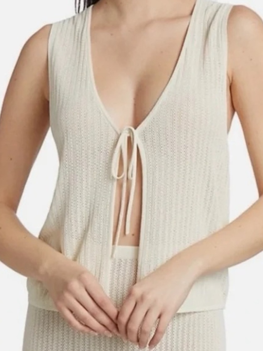 Leset Brand New  (NWT) Jasmine Pointelle Tie Vest - Off White